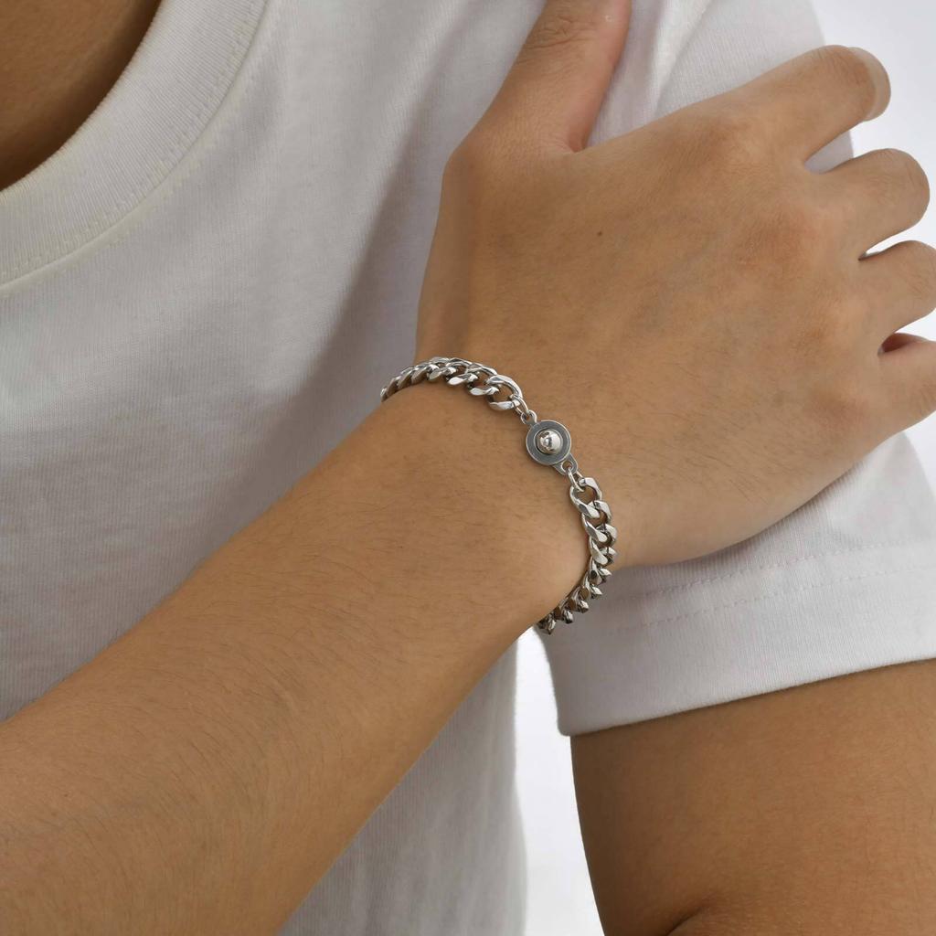 Men's Cuban Chain Bracelets with Circular Pressing Button,Waterproof Stainless Steel Chain Links Wrisbtand,Casual Jewelry Gifts