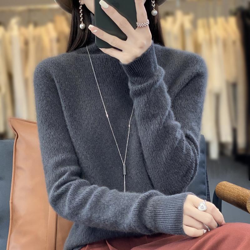 Damen Rollkragenpullover, Qinghe Kaschmir, 30% Kaschmir 70% Wolle, Winter Strickpullover Herbstpullover Kaschmirpullover