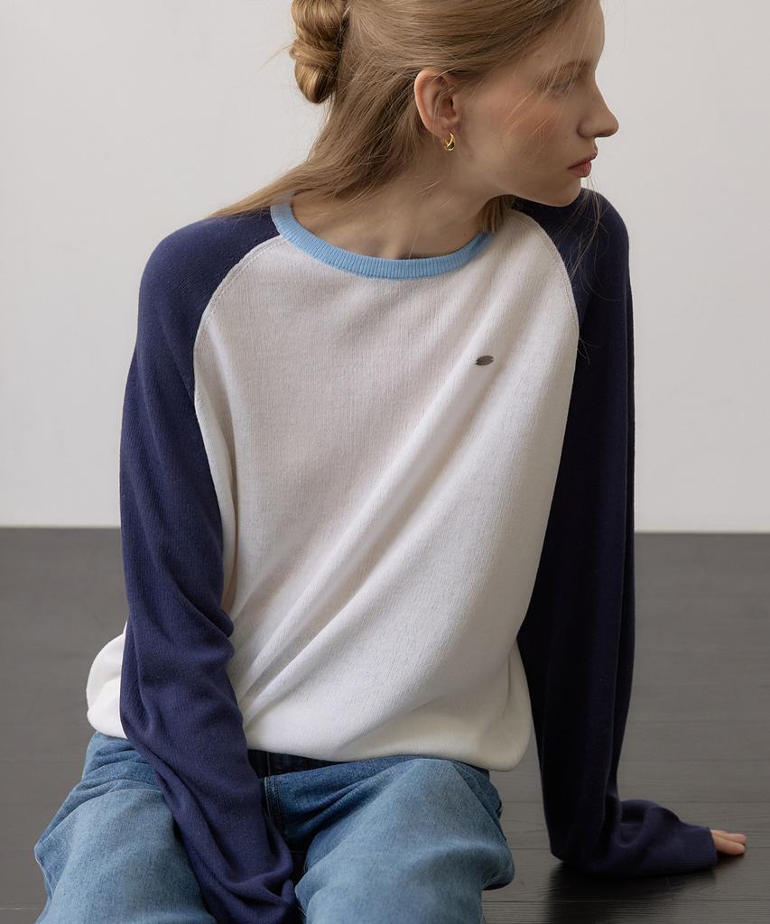 OURHOPE Two-Tone Linen Raglan Knit - Navy
