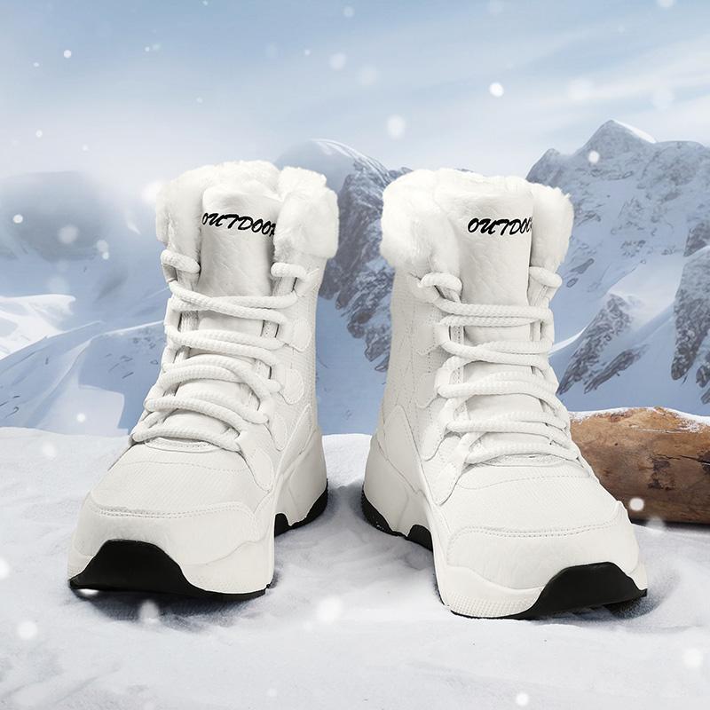 Fashion Lace-up Snow Boots Women Plush Cotton Shoes High-top Boots Ladies Winter Warm Outdoor Shoes for Hiking Trekking