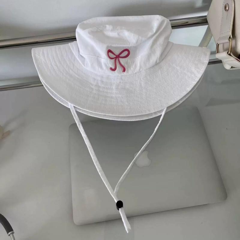 Bow Embroidery Women Quick Dry Bucket Hat Summer Outdoor Hiking Camping Panama Caps Wide Brim Fordable Sunscreen Basin Hats