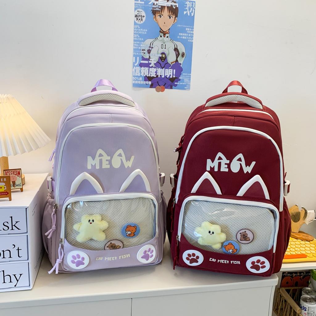 Schoolbagins Cartoon Schoolbag New Cute Kitten Primary School Students Cute Graffiti Large Capacity Backpack Junior High School Backpack