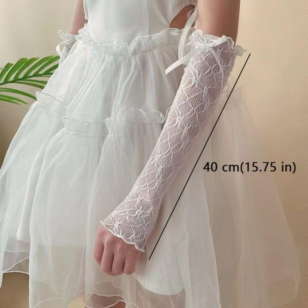 Black White Y2k Fingerless Mittens Lace Ruffle Arm Warmers Punk Lolita Lace Gloves  Women Girls