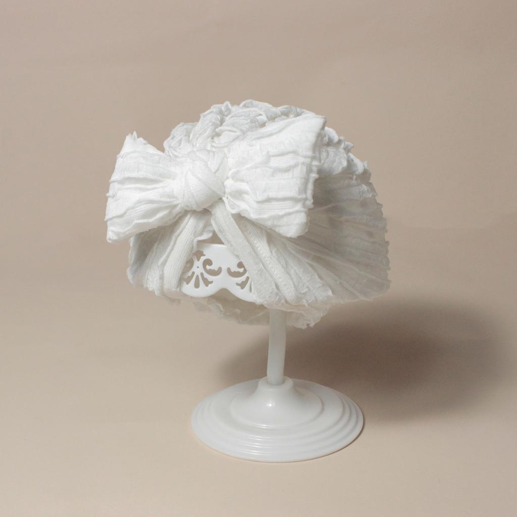 European Newborn Baby Beanie Hat with Gauze Cow Print Bow Decor, Brimless Indian-Style Infant Cap