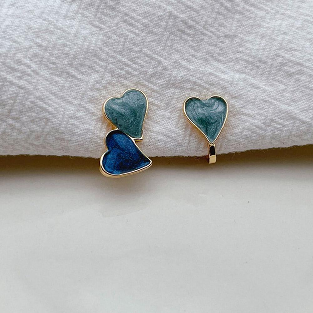 Fake Piercing Blue Enamel Heart Clip On Earrings Geometric Jewelry Ear Cuff Party Gift Aretes