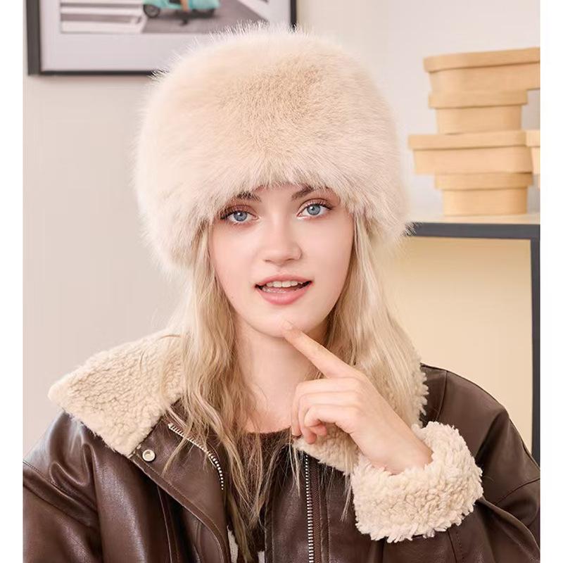 Verdickte Mongolenmütze aus Kunstfuchsfell für Frühling und Herbst, Damen-Modehut, winddicht und warm mit Ohrenschutz