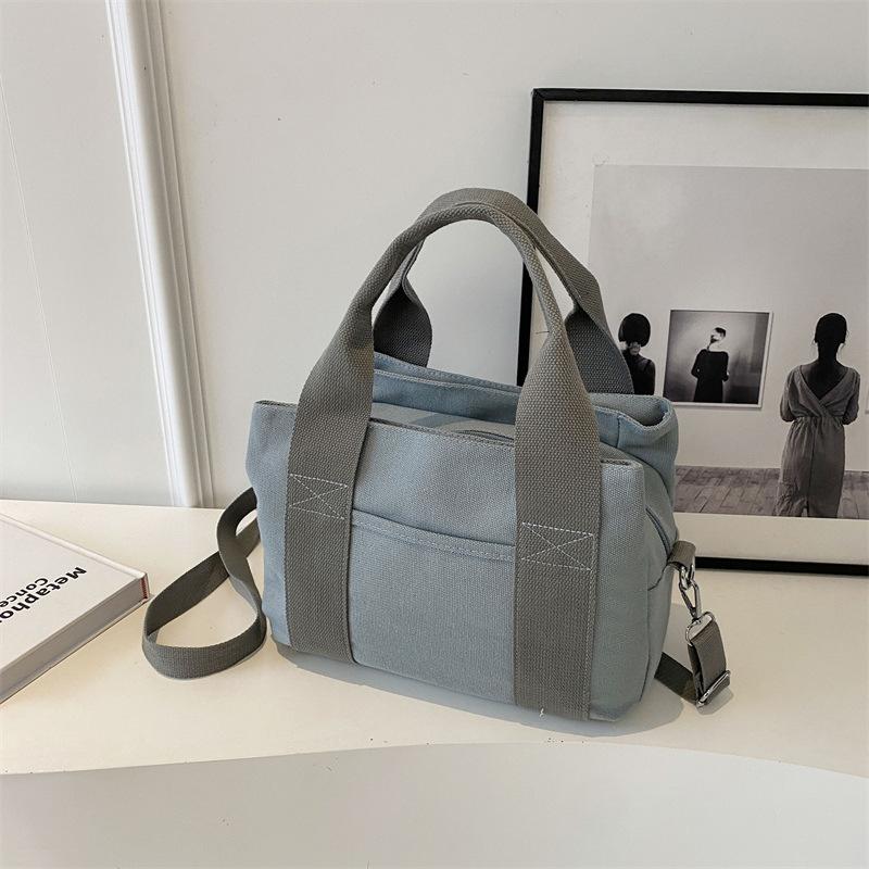 Casual Solid Color Canvas Bag Women's New Large-capacity Multi-layer Handbag Simple Tote Bag Shoulder Messenger Bag
