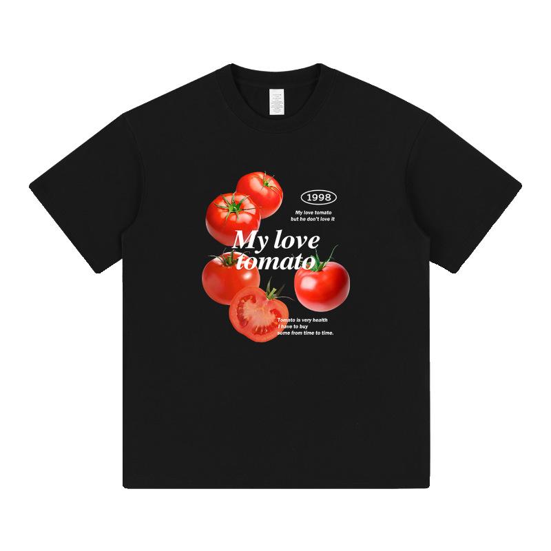 Unisex Cute Tomato Print Cotton T-Shirt - Short Sleeve Streetwear Tee