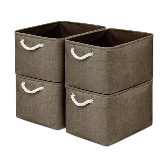 Storage Box Foldable Anywhere Storage Basket Set of 4 Large Capacity with Handle Stylish Storage Basket Natural Cotton Linen Odorless Storage Case