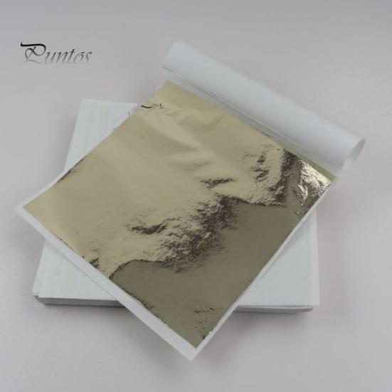 100 Sheets Imitation Gold Foil Metallic Foil Squares Sliver Alloy Foil for Gilding Art Nail Decoration DIY Resin Candle Plaster Craft