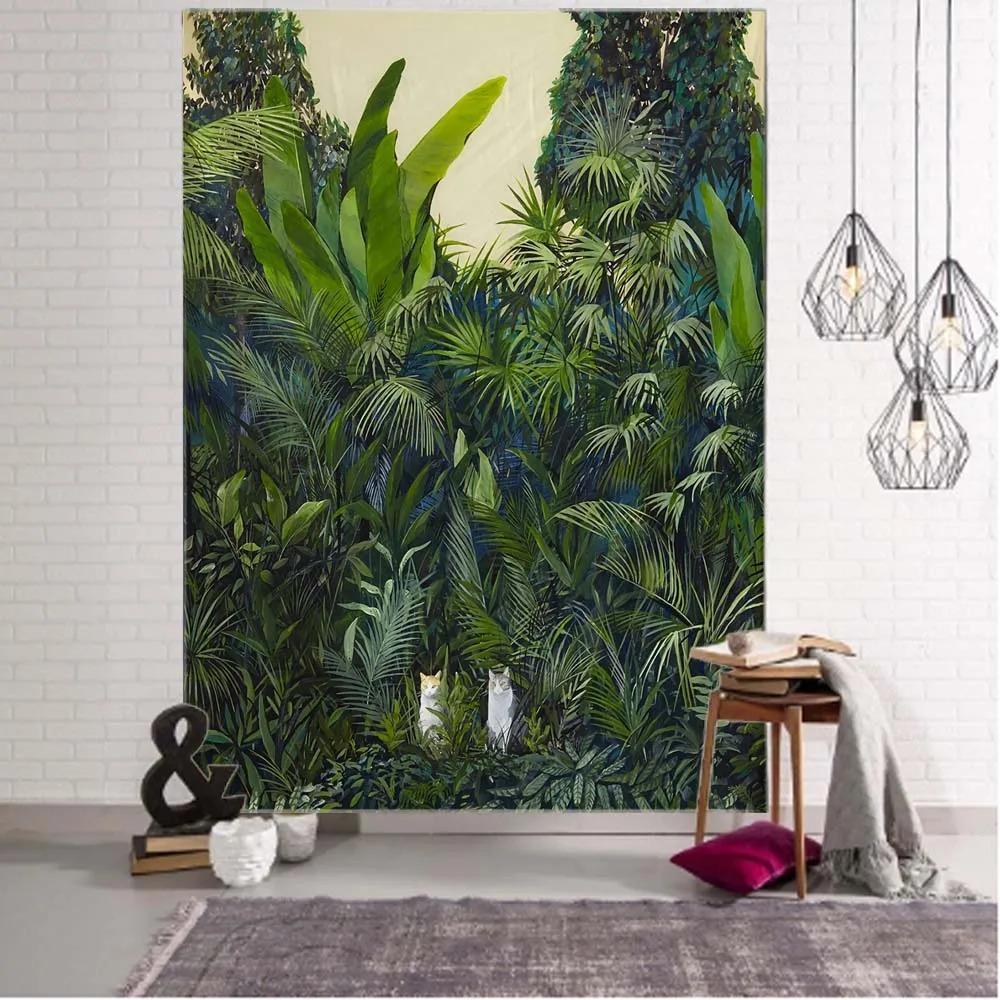 Tropical Plant Leaves Tapestry Jungle Palm Tree Wall Hanging Cloth Bohemian Psychedelic Room Wall Home Decor