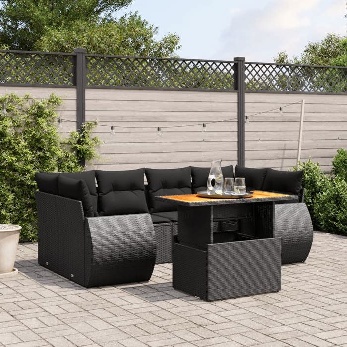 VidaXL Garden Lounge Set with Cushions 7 Pcs, Patio Sofas, Patio Furniture Set, Outdoor Furniture, Black 3272091