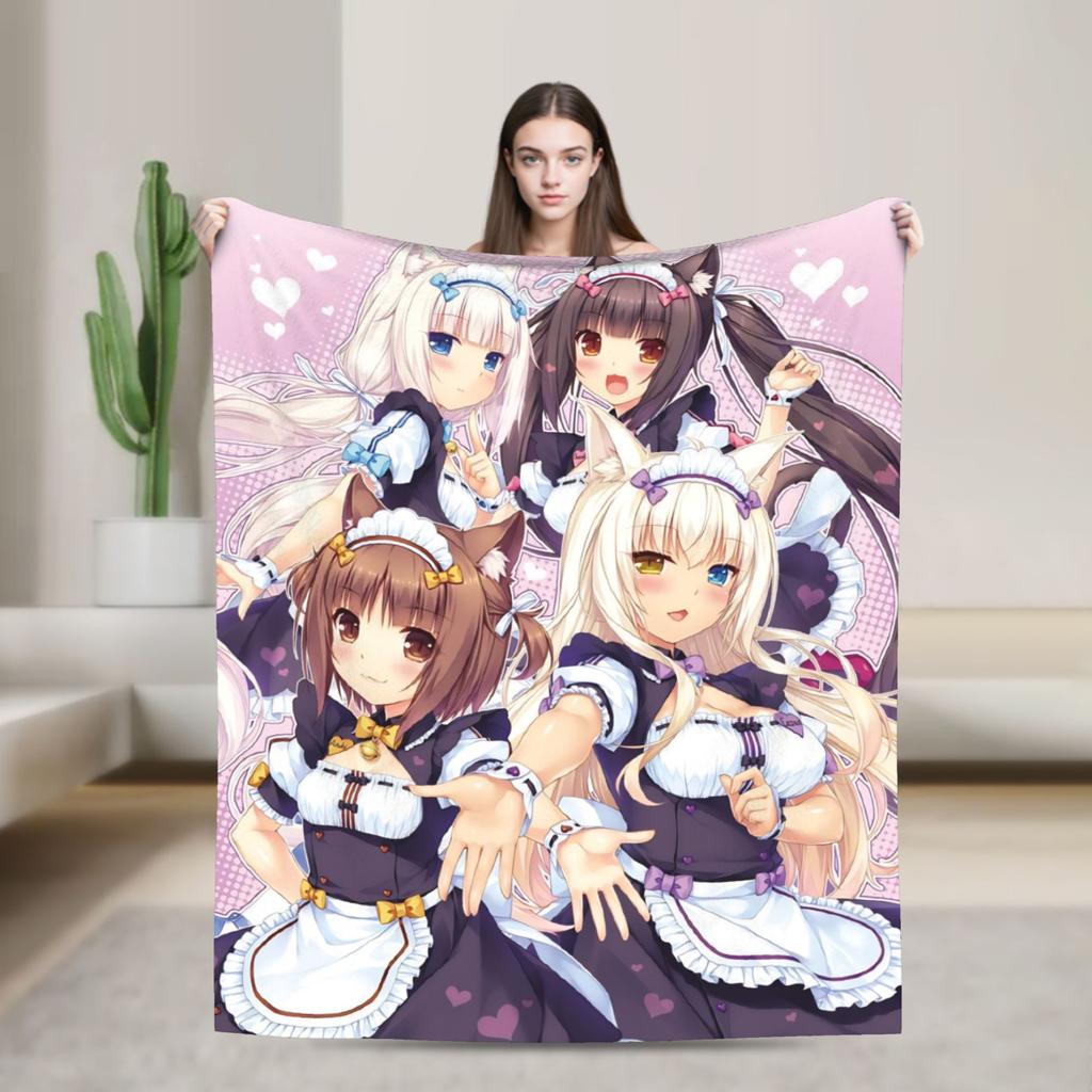 Soft Warm Blanket Picnic Nekopara Cartoon Game Throw Blanket  Flannel Bedspread For Living Room Fashion Sofa Bed Cover