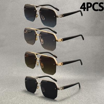 4PCS New Fashion Big Frame Sunglasses Men Square Metal Sun Glasses Women Retro Sun Glasses Vintage High Quality