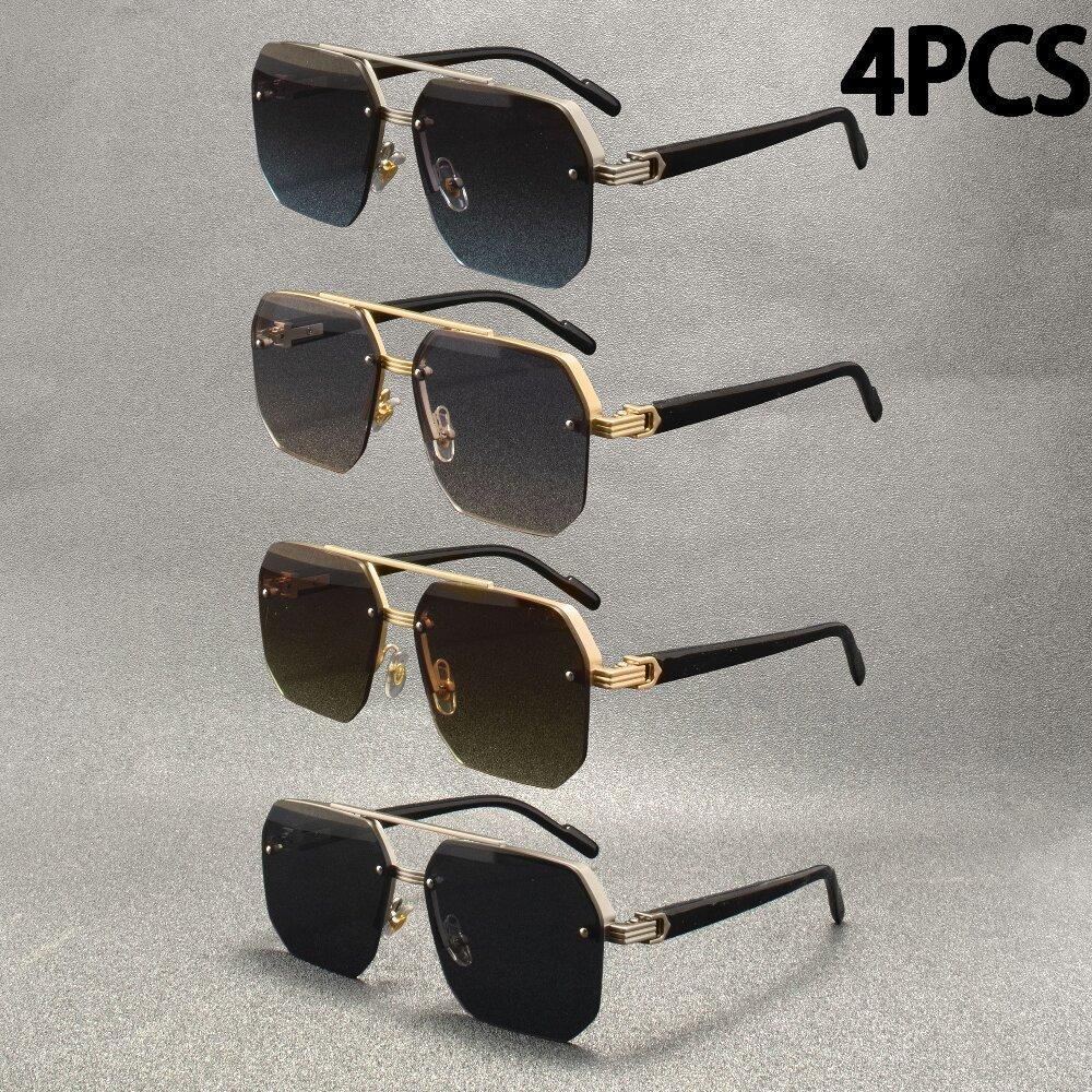 

4 шт. Новые модные солнцезащитные очки с большой оправой для мужчин, квадратные металлические солнцезащитные очки, женские ретро солнцезащитные очки, винтажные, высокого качества