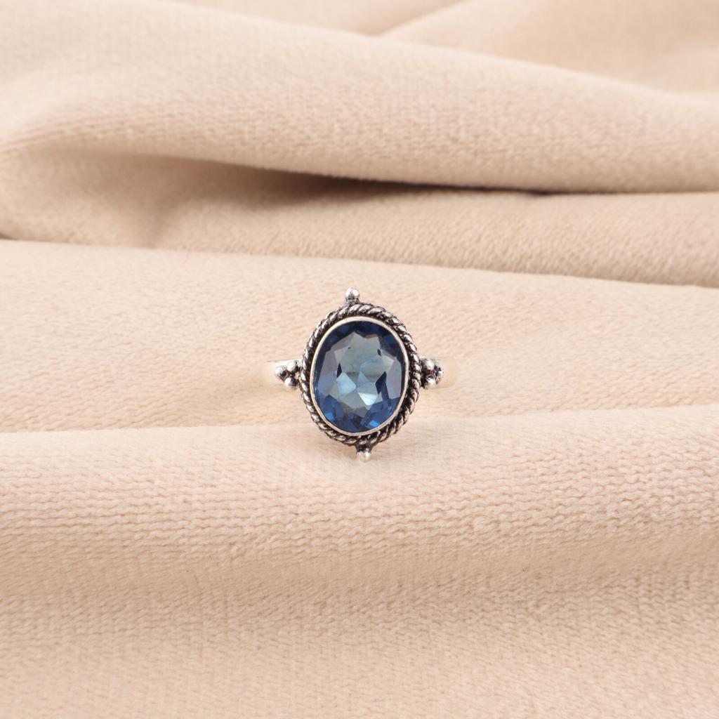 London Blue Topaz Gemstone 925 Sterling Silver Jewelry Handmade Engagement Ring RR-9-7