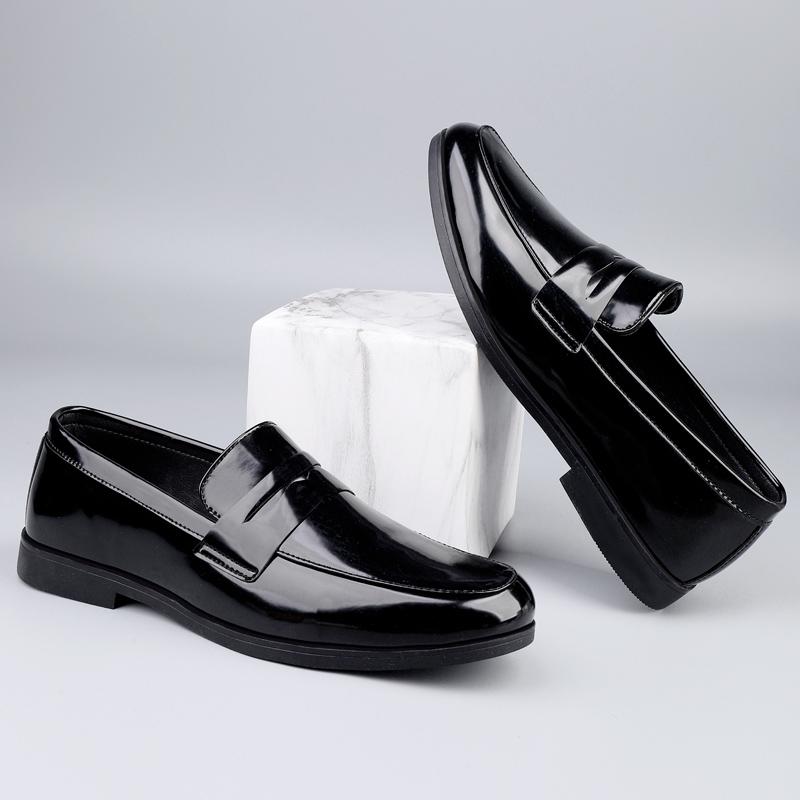 Lacquer Leather Men'S Shoes Comfortable And Flat Bottomed Casual Style Leisure Business Work Plus Size Black Loafers Slip On