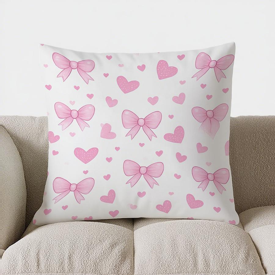 Home Decor Pink Bows & Hearts Patterned Pillow Cover Pattern Cushion Cover Suitable For Sofa Bedroom Car Pillow Cover