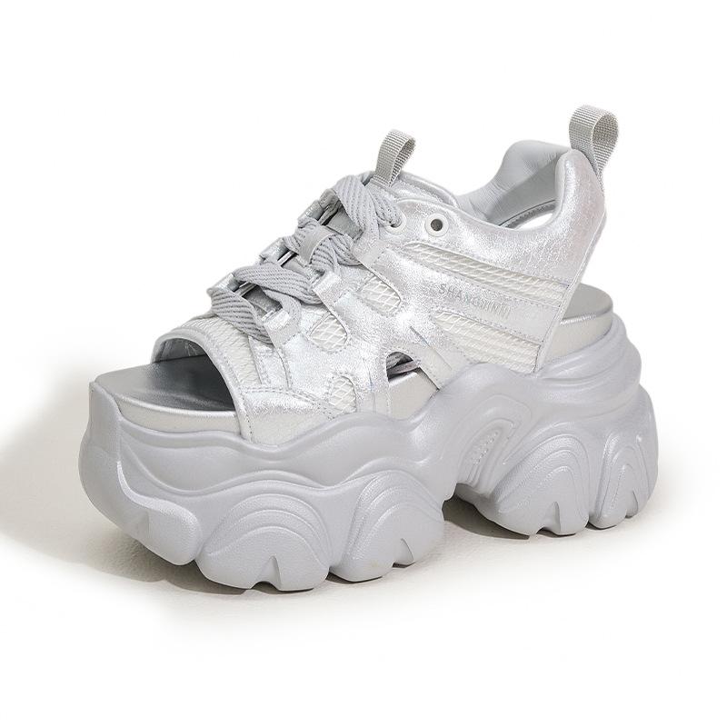 Platform sandals women's 2025 summer new hollow heightening shoes mesh versatile hole shoes versatile outer wear beach shoes