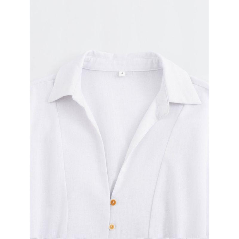 Kaslead New Arrival Women's Clothing Fashion Style Linen Blend Midi Skirt Shirt Style Dress 8351030