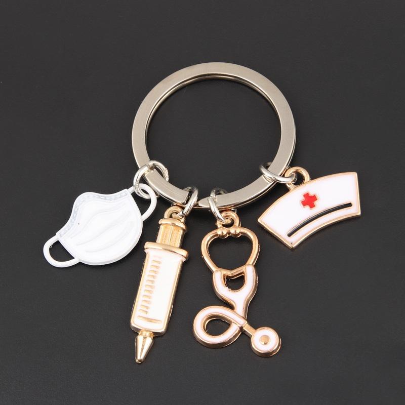Doctor Keychain Medical Tool Key Ring Injection Syringe Stethoscope Nurse Cap Key Chain Medico Gift DIY Jewelry Handmade