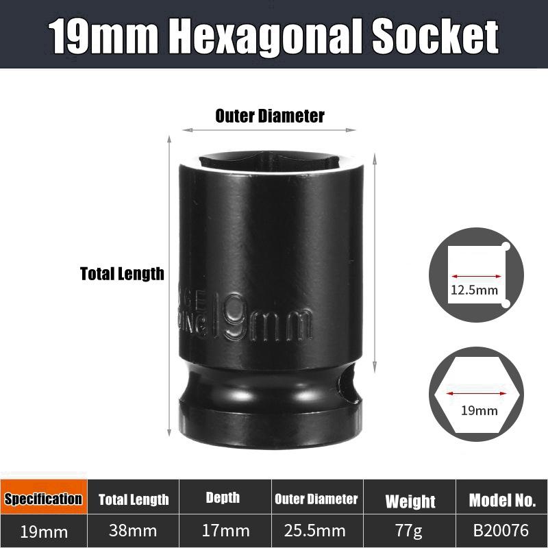 1/2" Drive Deep Impact Socket Set Drive Metric Wrench Black Socket Deep Impact Socket Pneumatic Wrench Head Tire Removal Tools
