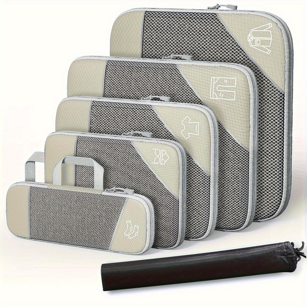 Compression Packing Cubes Set, Polyester Travel Luggage Organizer Accessories, Extensible Storage Bags Suitcases