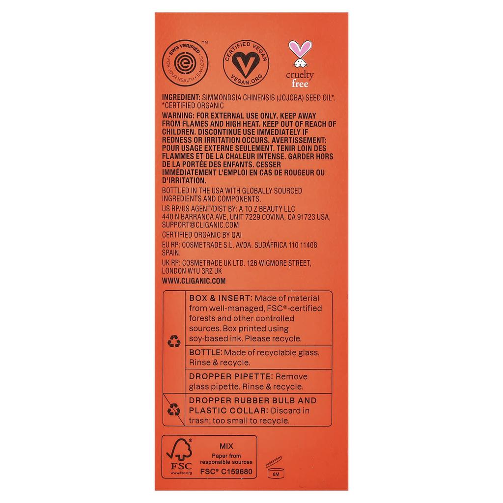 Cliganic Økologisk jojobaolje, 4 fl oz (120 ml)