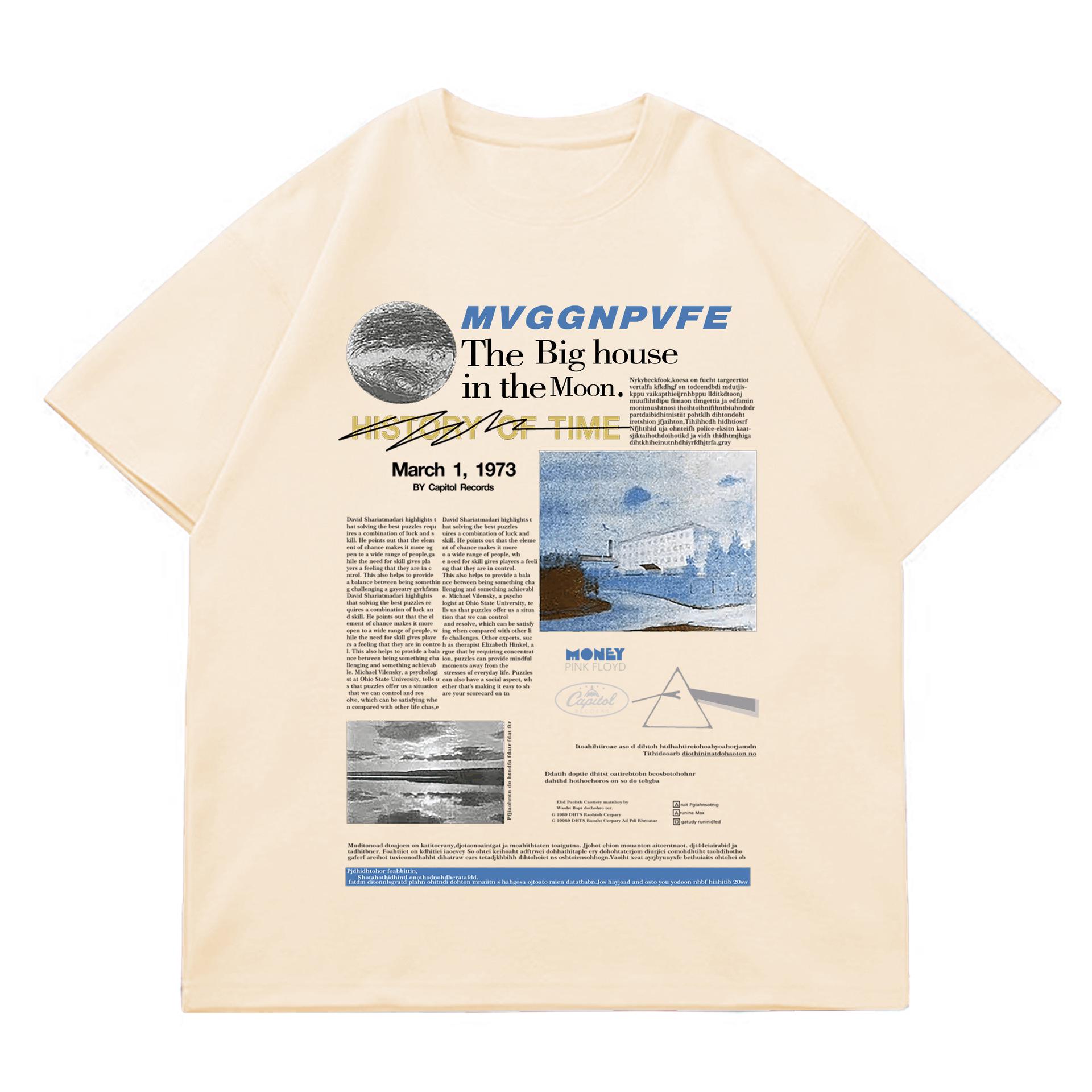 

Женская футболка oversize в стиле ретро из хлопка — большая, свободная, повседневная, с коротким рукавом XL (115-130 jin) абрикосовый