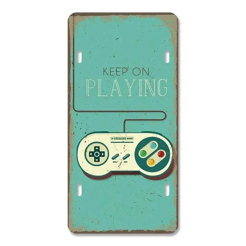 Vintage Video Game License Plate Metal Sign Playstation Gamer Metal Tin Poster For Boys Play Room Workshop Home Wall Art Decor