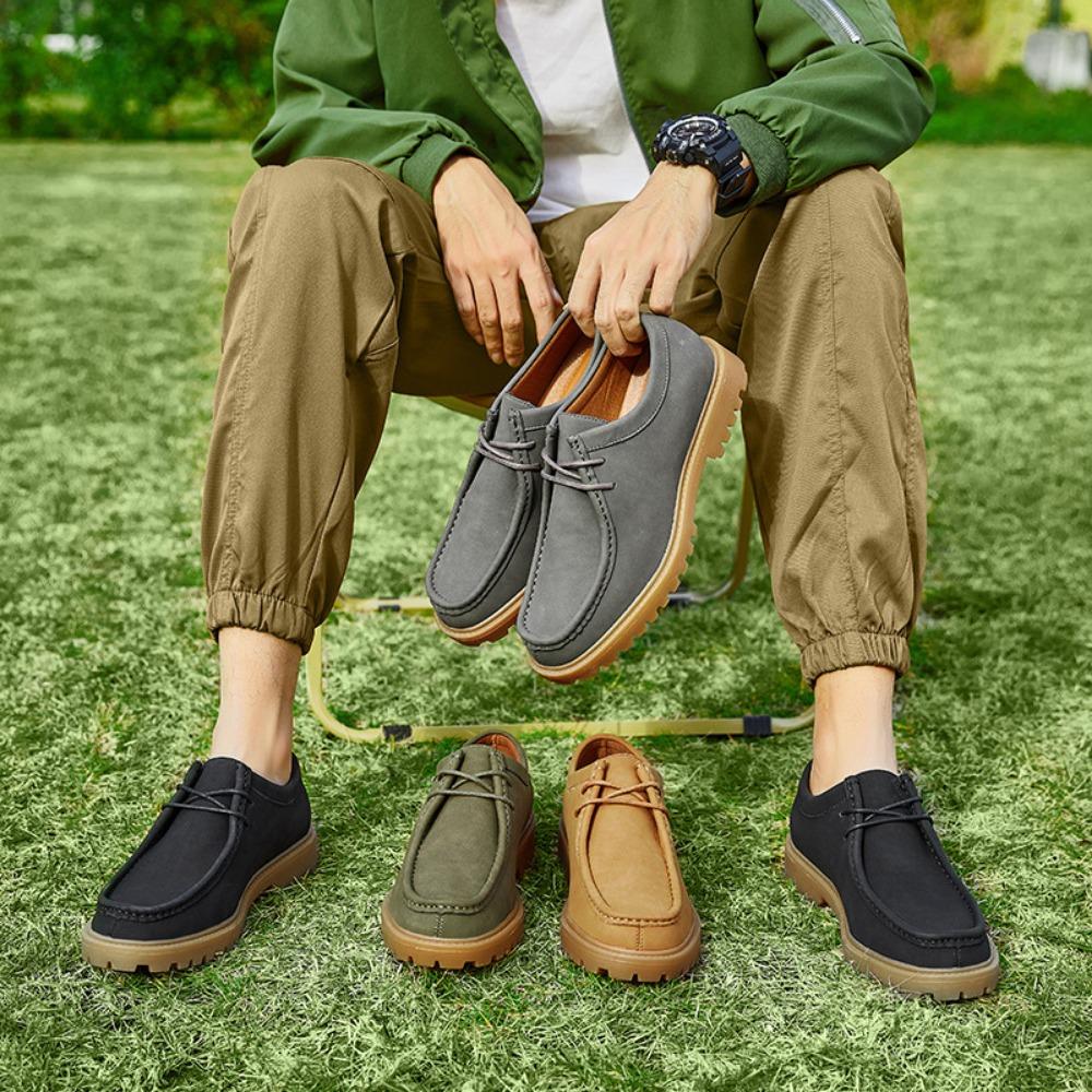 Mens Shoes Vintage Work Boots Leather Casual Shoes Lace Up for Outdoor Hiking