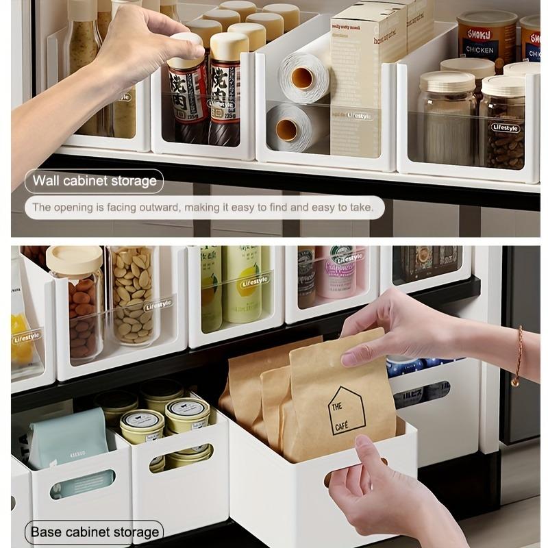 4 Pack White Storage Box with Handle Clear Panel Durable Waterproof Stacking for Organizing Kitchen Cabinets and Drawer Dividers