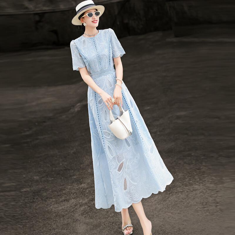 Elegant French Embroidered A-Line Dress