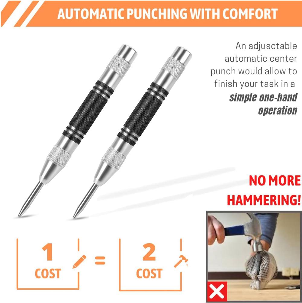 Automatic Center Punch Locator Window Breaker Woodworking Punch Metal Drill Tool Automatic Punch Hand Tools for Glass Metal Wood