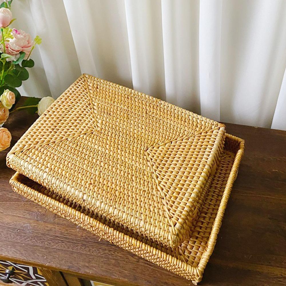 Side Handles Serving Tray Woven Craft Decorative Tray Multi Functional Tray with Handles  Picnic