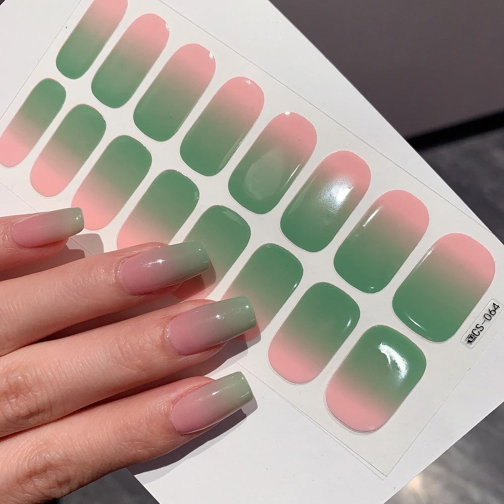 16Pcs/Sheet Semi-Cured Gel Nail Sticker DIY Self Gradient Color Double Color Nail Strip Sticker Wraps Nail Full Cover Nail Decals