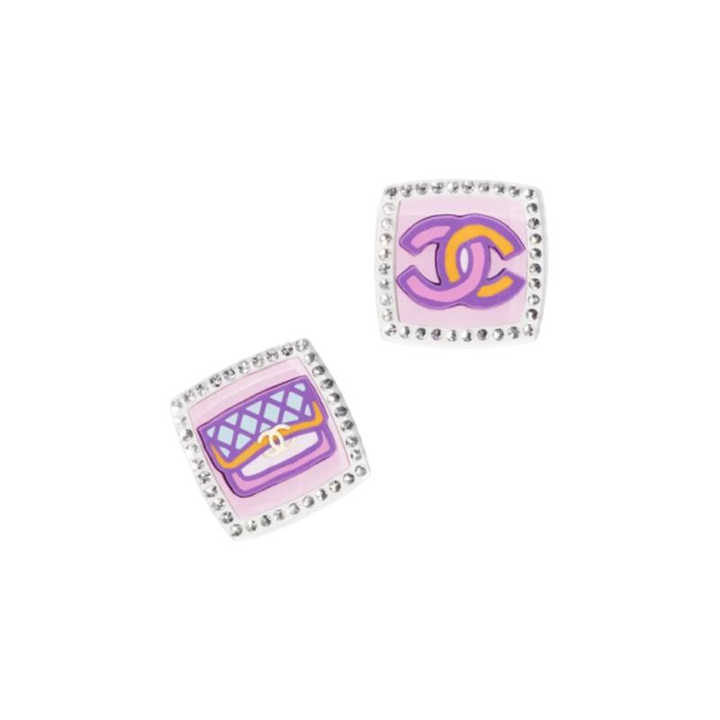 

CHANEL [24C New Product] Plaid Bag Square Mix and Match Earrings Women s Pink рожевий