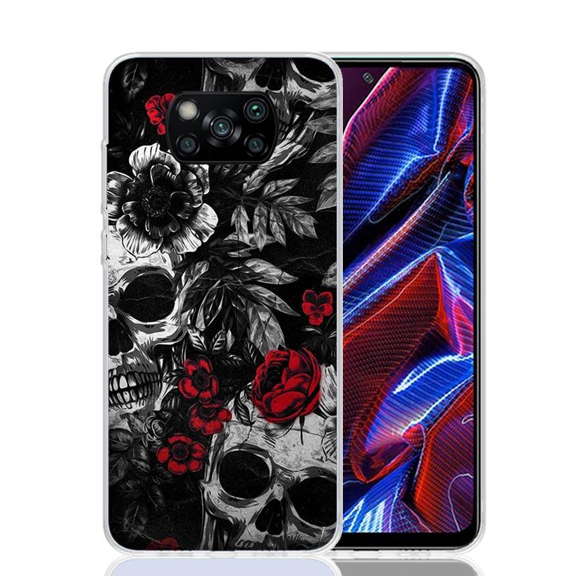 Human Skeleton Red Rose Phone Case For Xiaomi Poco F7 Ultra X7 X6 Pro X5 Redmi 15 15C 13 13C 12 12C 10 10A 10C 9 9A 9C 9T Shell