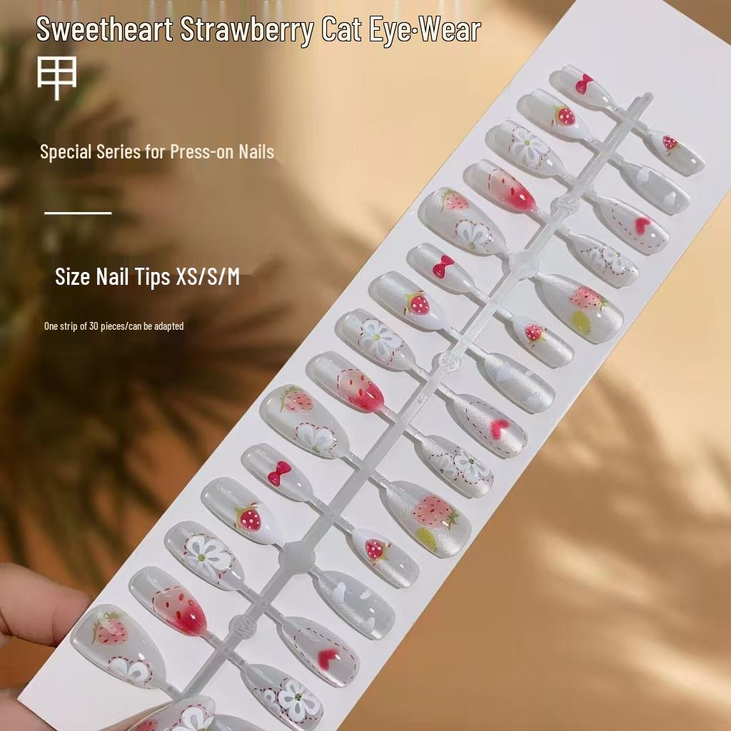 

Strawberry Sweetheart Cat Eye Nails - Sweet Style Finished Pieces