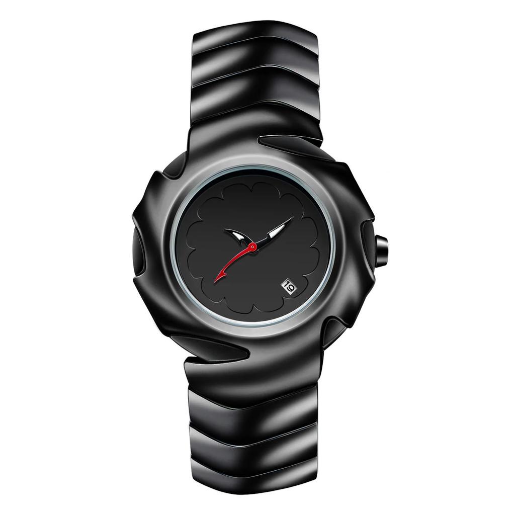 High Quality Creative Quartz Watch Men Y2k Design Personalize Dpecial Blade Red Black Medieval Old Steel Unique Men AAA Clock