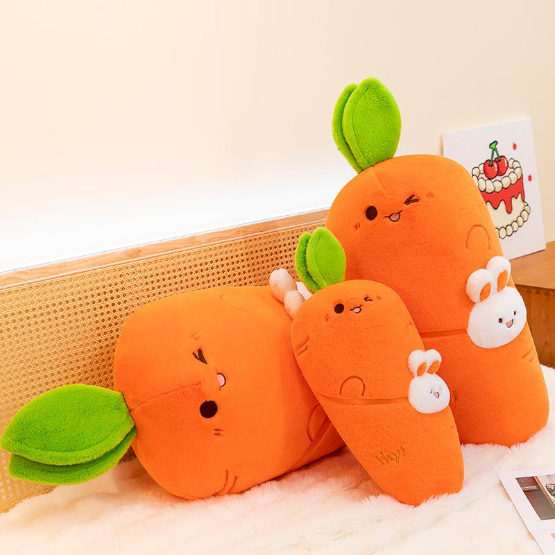 Cute strap carrot rabbit plush toy girl sleeping pillow baby side sleeping pillow sofa cushion