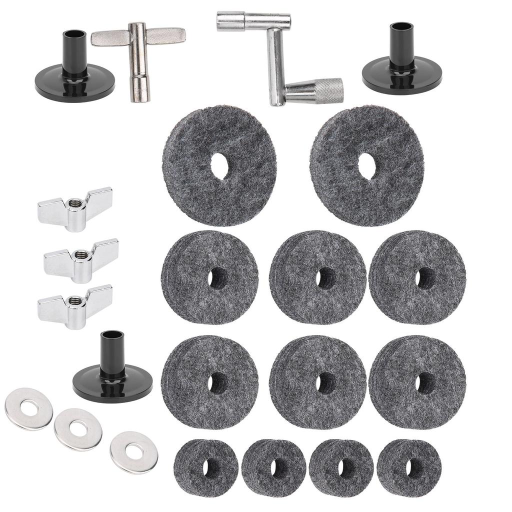 23Pcs Drum Felt Pad Cymbal Kit Non Slip with Base Wing Nuts Washer Percussion Accessories