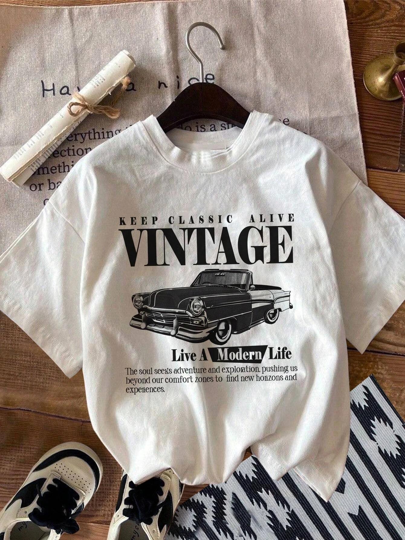

Vintage Car Print Women TShirts Street Breathable Comfortable Short Sleeve Fashion Graphic Tops Loose Sports T Shirt Female 2XL
