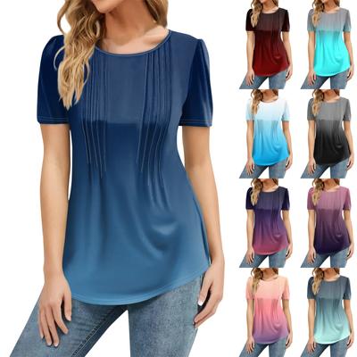 Women's Fashion Casual Gradient Print Top Short Sleeve Shirt Loose Jumper