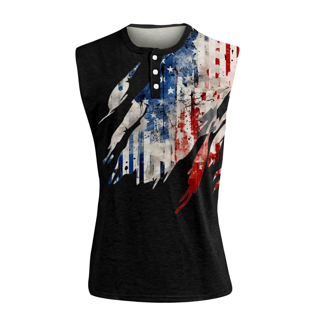 Men's Summer Independence Day Printed Sports Button Pocket Sleeveless Tank Top