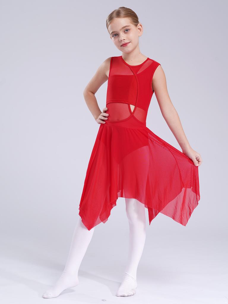 Kids Girls Ballet Dress Lyrical Dance Costume Dancewear Sleeveless Cut Out Gymnastics Leotard for Dancing Children Ice Skating Dresses