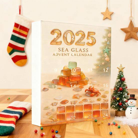 Адвент-календар з морського скла 2025 24-денна коробка для зворотного відліку Багатофункціональна різдвяна прикраса для дитячих кімнат будинків автомобілів