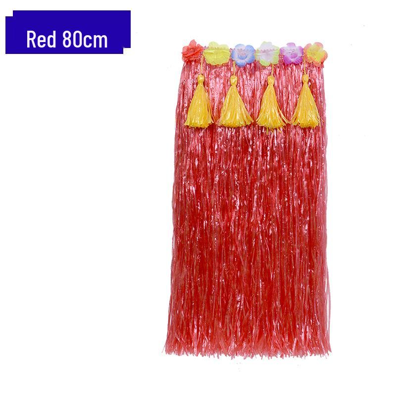 80cm Thick Flowing Grass Skirt Set: Eight-Piece Hawaiian Seaweed Dance Outfit for Adults
