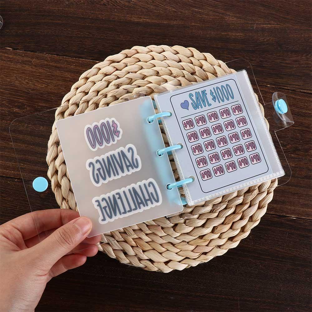 PVC $1000 Money Savings Challenge Binder Button Closure Cash Envelope Wallet Planners  Kids