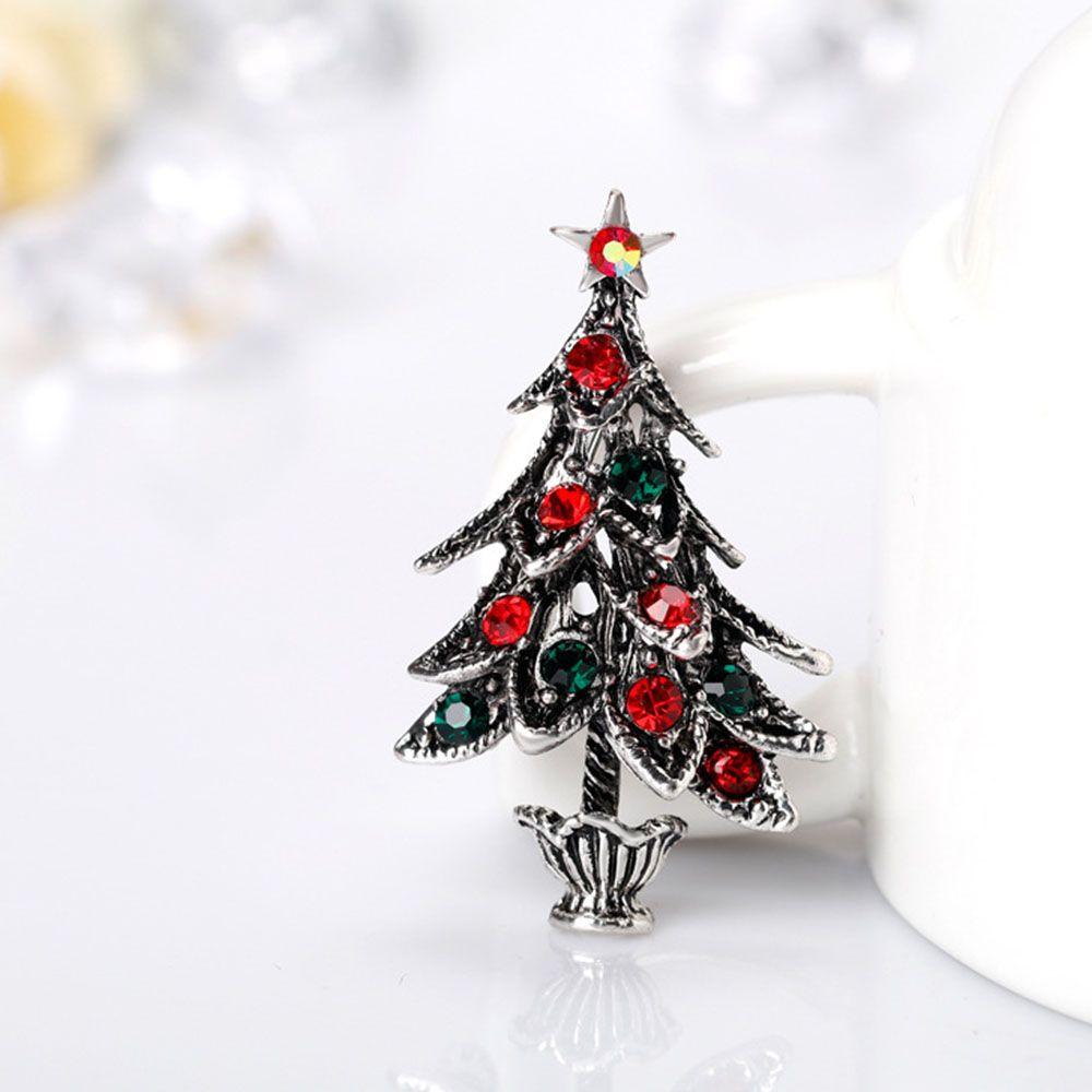 Party XMAS Decor Accessories Crystal Fashion Gift Brooches Christmas Tree Lapel  Pins Jewelry